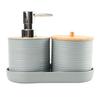 Conjunto de três peças de plástico para lavatório de banheiro com tampa de bambu horizontal fabricantes atacado rack de lavagem de armazenamento de banheiro conjunto de porta-escova de dentes