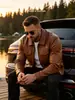 Chaqueta Retro Americana de Cuero PU Khaki para Hombre, Textura de Piel de Vaca, Cuello Solapa, Estilo Motociclista, Chaqueta Corta Ajustada, Moda Masculina de Tendencia