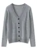 Cardigã de malha clássico com decote em V, novo modelo outono e inverno, suéter 100% caxemira pura, blusa de manga longa de cor sólida com abotoamento simples