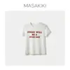 Blocos de Notas Adesivos da Sorte Marca M Amigável à Pele Algodão Elástico Confortável Estampa de Letras Retrô Gola Redonda Ombro Normal Camiseta Top Feminino