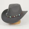 Nuevo Sombrero de Vaquero Occidental Comercio Exterior Transfronterizo Sombrero de Fieltro Estilo Étnico Unisex Estilo Tibetano Ala Curvada Accesorios de Joya Estrella