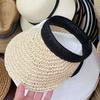 Sombrero de Paja de Crochet Hecho a Mano Estilo Japonés de Ala Ancha con Copa Vacía para Mujer Sombrero de Paja de Verano con Protección Solar Sombrero para el Sol Cubre Rostro Sombrero para el Sol Moderno