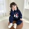 Conjunto de Chicas Primavera y Otoño Sudadera con Capucha Pantalones Casuales Dibujo Animado Muñeco de Nieve Navideño Pantalones Deportivos para Niños Pequeños Lindo Conjunto de Dos Piezas