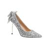 Sapatos de Data com Laço e Strass 2025 Novos Salto Alto Brilhante para Mulheres Celebridade da Internet Chamativo Versátil Sapatos de Fada para Banquete
