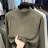 Sudadera térmica de forro polar para hombre, con pespunte resistente, cierre de broche de cuatro botones, novedad otoño 2026, tejido gofrado, cuello alto, camisa básica informal para hombre