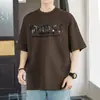 Camiseta Branca Masculina de Algodão Puro Pesado Americano Manga Curta Tendência de Verão Estampada Meia Manga Gola Redonda Top