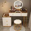 Tocador inteligente con carga inalámbrica, mesa de maquillaje de lujo nórdico para dormitorio, escritorio de maquillaje de princesa multifuncional moderno y simple