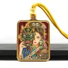 Aço Titânio Pintado à Mão Ouro Cinábrio Areia Mineral Thangka Oito Santos Protetores Passado e Presente Raposa Fada Thangka Pingente Colar