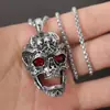 Atravessando Fronteiras Temu Mais Vendido Europeu e Americano Retrô Caveira de Olhos Vermelhos Pingente de Liga Personalizado Hip-Hop Colar Masculino Atacado