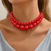Joyería Transfronteriza Europea y Americana Gargantilla de Perlas Grandes Exageradas Retro Cadena para Clavícula Elegante Collar de Cuentas Multicapa para Mujer