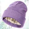 Gorro de Punto con Forro de Seda para Otoño e Invierno con Bordado de Logo Personalizado, Protección Capilar Femenina Transfronteriza, Gorro de Lana Cálido y Resistente al Frío