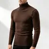 Suéter Masculino de Gola Alta 2026 Outono Inverno Cor Sólida Slim Fit Tamanho Plus Manga Longa Pulôver Tricô Casual Quente Camada de Base