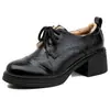 Nuevos Zapatos de Cuero Estilo 2026 para Mujer con Altura Añadida, con Cordones Estilo Británico, Tacón Grueso Bicolor, Mocasines de Suela Gruesa