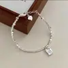 Pulseira de Bambu Estilo Coreano com Elementos Geométricos, Contas em Formato de Coração, Prata Triturada, Estilo Melhor Amigo Estudante, Pingente Quadrado de Verão Tendência