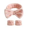 Herramientas de Belleza Populares Transfronterizas Diadema con Lazo de Color Sólido Juego de Tres Piezas Juego de Muñequeras para Lavado Facial Juego de Tres Piezas con Lazo