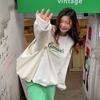 Moletom Feminino Estilo Coreano Outono 2026 Manga Raglan Gola Alta Estampa de Letras Gola Redonda Manga Longa Estilo Bf Solto