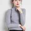 Suéter de Gola Alta Outono Inverno Feminino Slim Fit Lã Estilo Curto Pulôver Elegante Manga Longa Camada Base Tricô Camada Base Engrossado Preto