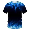 Camiseta Masculina Estilo Tendência Verão 2026 Chama Estampa Digital 3D Manga Curta Venda Direta da Fábrica