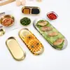 Churrasco Zibo Estilo Coreano Aço Inoxidável Espessado Disco Prato para Churrasco Dourado Café Prato para Bolo de Frutas Prato de Osso Assar