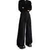 Pantalones de hombre de alta gama, simples, plisados, modernos, corte limpio, estilo callejero, versátiles, negros, fluidos, rectos, de pierna ancha