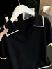 Camiseta de Manga Corta con Solapa y Hombro Recto para Mujer 2026 Verano Estilo Francés de Alta Gama Ligeramente Maduro Top Polo de Punto de Seda de Hielo