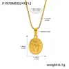 Rueda de la fortuna ovalada María colgante doble cara repujado cadena collar doble cara para mujer acero inoxidable chapado en oro de 18 quilates cadena de clavícula