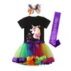 Nueva Falda Tutú Arcoíris de Dibujos Animados Europeos y Americanos Nuevo Traje de Falda para Niños Camiseta de Algodón Más Accesorios de Malla