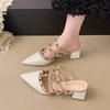 Lindos Sapatos de Salto Alto Grosso Pontiagudos Sapatos de Rebite Baotou Meio Chinelos Salto Grosso Verão Novo Look Sapatos Mueller Sapatos Femininos