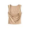 Chaleco sin mangas plisado con cuello cuadrado para mujer, sexy, de verano, estilo europeo y americano, de cintura alta, corto, ajustado y adelgazante