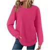 Moda Femenina Popular Europea y Americana 2025 Manga Larga Color Sólido Holgado Manga Larga Cuello Redondo Tops Casuales Waffle Camiseta Larga