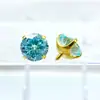 Pendientes de Aleación de Titanio Astmf-136 Fondo Redondo Garras Doradas Incrustaciones de Circonita Pendientes de Titanio G23 Rosca Interna Cabezal de Joyería