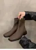 Botas de Caña Media Cuadradas Retro con Tacón Grueso para Mujer Otoño/Invierno 2026 Botas de Tacón Medio Versátiles y de Moda Botas Estilizadoras de Cuero Suave para Tobillo