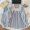 Pijama de Franela para Mujer Otoño e Invierno Encaje Cuello Cuadrado Lazo Cálido Nuevo Pantalón de Manga Larga Conjunto para Estar en Casa