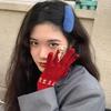 Guantes navideños con pantalla táctil para mujer, de color rojo, para invierno, para estudiantes, bonitos, de felpa gruesa, para ciclismo, cálidos, para invierno.