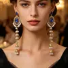 Brincos de franja com sino e pérolas cravejados de diamantes, estilo étnico exótico, brincos longos para férias e viagens, acessórios de orelha exagerados da moda