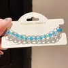 Cadena de oro con cristal azul~Pulsera redonda de cristal estilo lujo ligero, dulce y a la moda, pulsera fresca y delicada, joyería nicho de alta gama