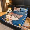 Capa de Cama de Seda Gelada de Verão Capa Protetora à Prova de Poeira para Colchão Desenho Animado Conjunto de Três Peças Lavável para Cama de Casal Capa de Cama Refrescante