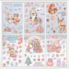 Decorações de Natal Adesivos Eletrostáticos para Portas e Janelas de Vidro Coloridos Macaron Gato Lareira Elfo Coelho