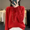Suéter de cuello medio para mujer, simple, color liso, tejido de primavera, básico, holgado, casual, para ir al trabajo, jersey de lana completo