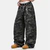 Pantalones de Trabajo Camuflaje Retro Americano Pierna Ancha Mujer 2026 Primavera Temprana Nuevos Jeans de Pierna Recta Sueltos Adelgazantes de Cintura Alta