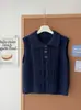 Colete de tricô estilo coreano com gola polo e botões de chifre, top sem mangas de outono para mulheres, adequado para usar em camadas