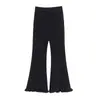 Calça de alfaiataria de renda boca de sino preta para mulheres, novo estilo de verão, calça de cintura alta reta de perna larga, calça boca de sino cropped casual