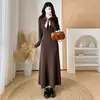 Vestido Tricô com Gola Lapela Estilo Coreano para Mulheres 2026 Primavera Novo Emagrecedor High-End Design Solto Vestido Longo