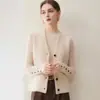 2026 Inverno Novo Cardigan de Tricô com Gola V Espesso de Cashmere Cinco Fios Sem Mangas Cor Sólida Xale Quente