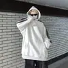 Moletom com capuz listrado retrô americano transfronteiriço, marca da moda, estampa de letras versátil, moletom casual solto para casal