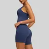 Conjunto de shorts esportivos e de fitness de cintura alta transfronteiriços, calças de ioga que levantam o bumbum, top sem mangas com decote halter e costas cruzadas, conjunto modelador e emagrecedor