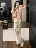 Traje Xiaoxiangfeng para mujer Primavera 2025 Nueva Moda Alto Sentido Casual Tejido Pantalón Ancho Dos Piezas Estilo Occidental