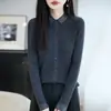 Cárdigan de punto fino con botones y pedrería para mujer, corte ajustado, prenda de abrigo para otoño e invierno, top suéter delgado elegante y que estiliza