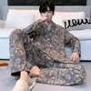 Pijama de Algodón Puro para Hombre, Cárdigan de Primavera y Otoño, Pantalones de Manga Larga, Ropa de Casa Sencilla Casual Estilo Coreano, Traje Holgado de Talla Grande