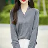 Cárdigan fino de lana para mujer de principios de otoño, cuello en V, protector de cuello, suéter de punto de manga larga, corte holgado, color liso, top exterior versátil